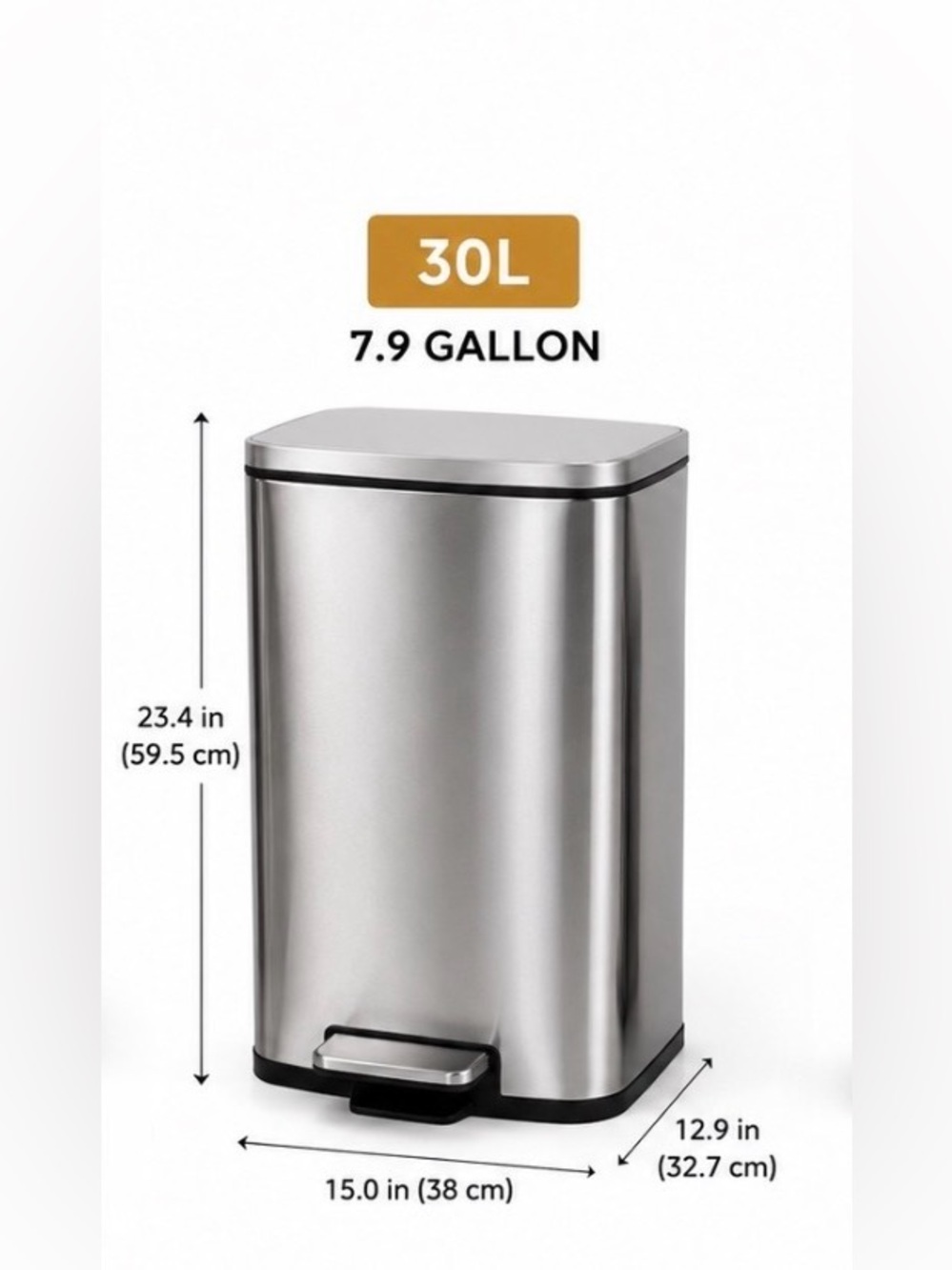 30L Stainless Steel Step Trash Can - Silver